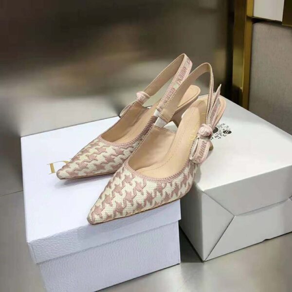 Dior Women J’Adior Slingback Pump Rose Des Vents Cotton Embroidery with Micro Houndstooth Motif (2)
