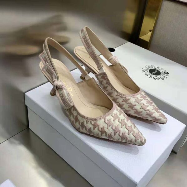 Dior Women J’Adior Slingback Pump Rose Des Vents Cotton Embroidery with Micro Houndstooth Motif (4)