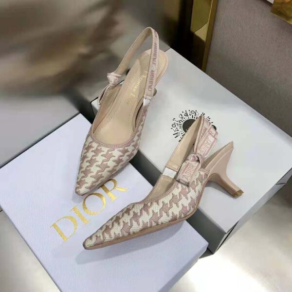 Dior Women J’Adior Slingback Pump Rose Des Vents Cotton Embroidery with Micro Houndstooth Motif (5)
