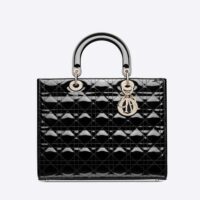 Dior Women Large Lady Dior Bag Black Patent Cannage Calfskin (1)