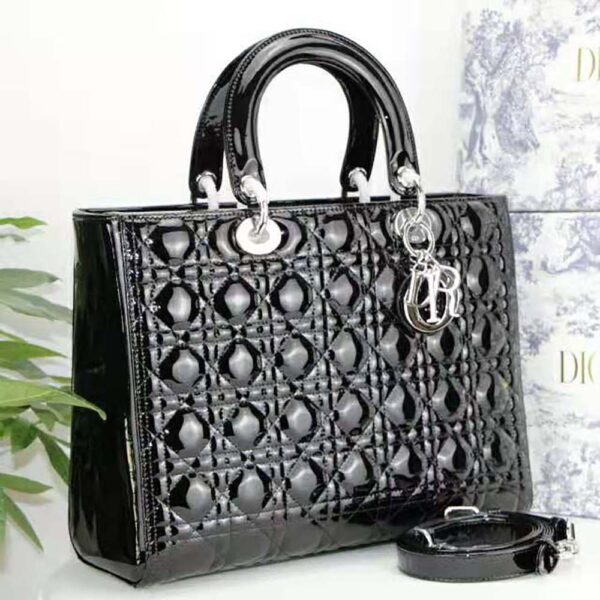 Dior Women Large Lady Dior Bag Black Patent Cannage Calfskin (3)