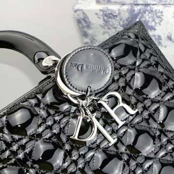 Dior Women Large Lady Dior Bag Black Patent Cannage Calfskin (7)