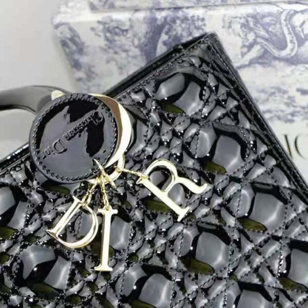 Dior Women Large Lady Dior Bag Black Patent Cannage Calfskin (8)