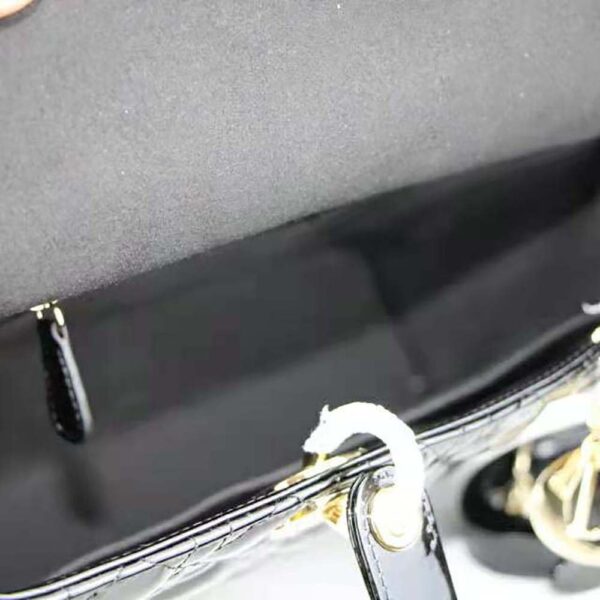 Dior Women Large Lady Dior Bag Black Patent Cannage Calfskin (9)