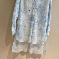 Dior Women Long Blouse Cornflower Blue Cotton Voile with Toile de Jouy Motif (1)