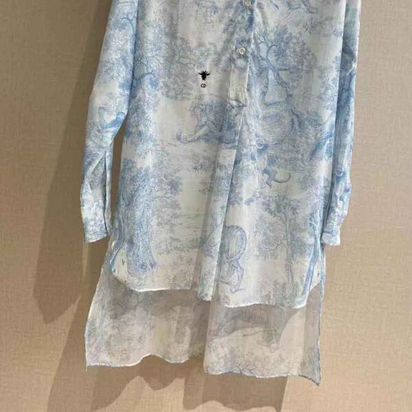 Dior Women Long Blouse Cornflower Blue Cotton Voile with Toile de Jouy Motif (3)