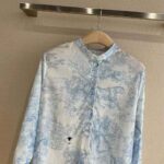 Dior Women Long Blouse Cornflower Blue Cotton Voile with Toile de Jouy Motif - Image 5