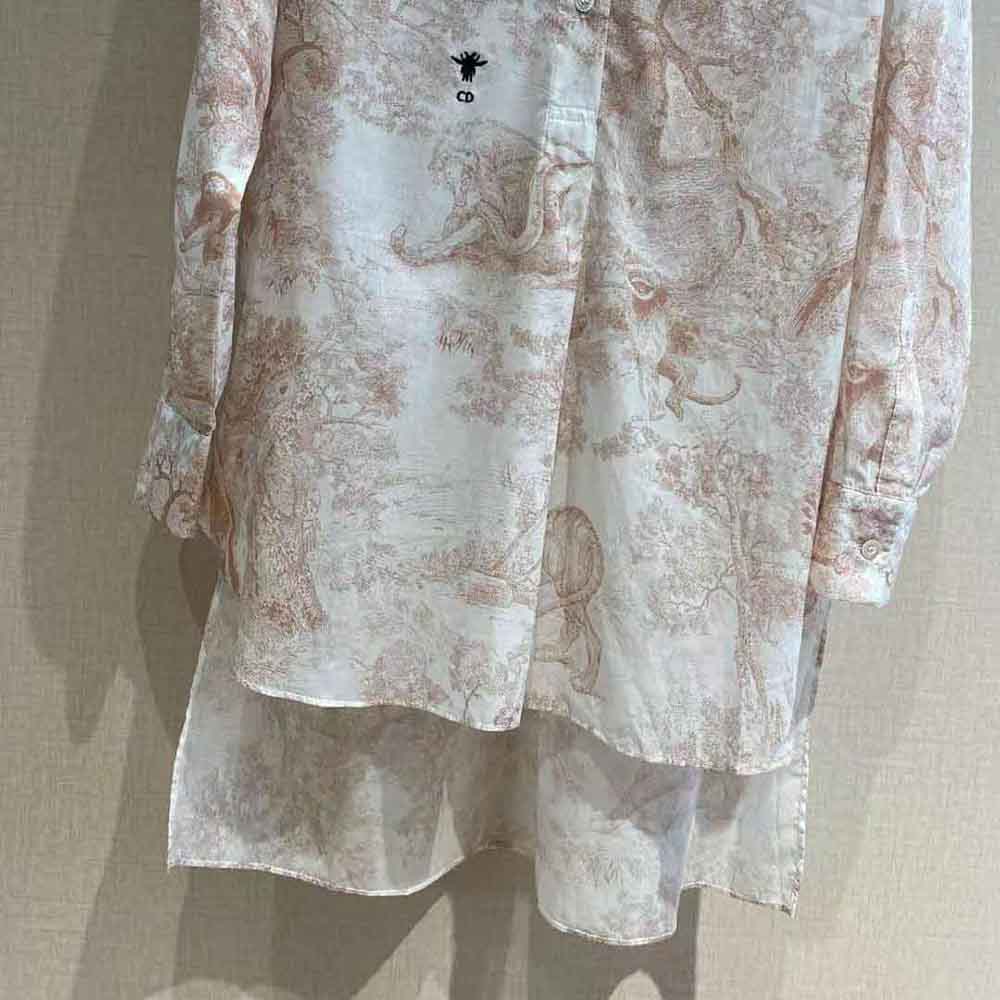 Dior Women Long Blouse Rose Des Vents Cotton Voile with Toile de Jouy Motif