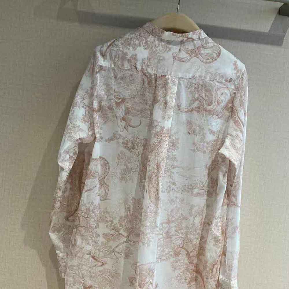 Dior Women Long Blouse Rose Des Vents Cotton Voile with Toile de Jouy Motif