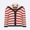 Dior Women Mariniere Cardigan Red and Ecru D-Stripes Ribbed Wool and Cashmere Knit