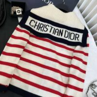 Dior Women Mariniere Cardigan Red and Ecru D-Stripes Ribbed Wool and Cashmere Knit (1)