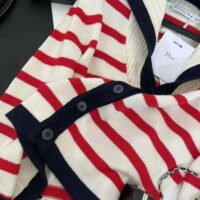 Dior Women Mariniere Cardigan Red and Ecru D-Stripes Ribbed Wool and Cashmere Knit (1)