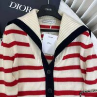 Dior Women Mariniere Cardigan Red and Ecru D-Stripes Ribbed Wool and Cashmere Knit (1)