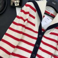 Dior Women Mariniere Cardigan Red and Ecru D-Stripes Ribbed Wool and Cashmere Knit (1)