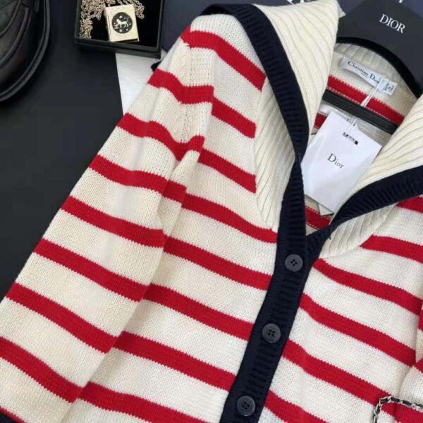 Dior Women Mariniere Cardigan Red and Ecru D-Stripes Ribbed Wool and Cashmere Knit (7)