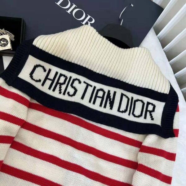 Dior Women Mariniere Cardigan Red and Ecru D-Stripes Ribbed Wool and Cashmere Knit (8)