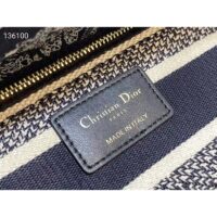 Dior Women CD Large Book Tote Navy Blue Toile De Jouy Stripes Embroidery (6)