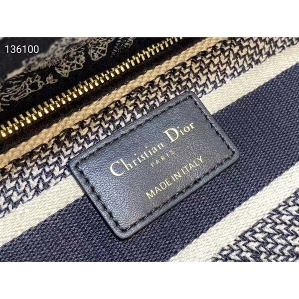Dior Women Medium Lady D-Lite Bag Navy Blue Toile de Jouy Stripes Embroidery (11)