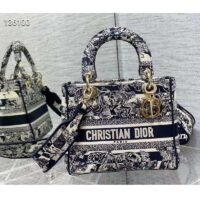 Dior Women Medium Lady D-Lite Bag Navy Blue Toile de Jouy Stripes Embroidery (10)