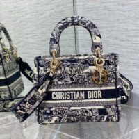 Dior Women Medium Lady D-Lite Bag Navy Blue Toile de Jouy Stripes Embroidery (10)