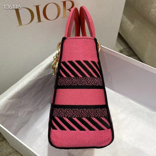 Dior Women Medium Lady D-lite Bag Bright Pink Multicolor D-Flower Pop Embroidery (5)