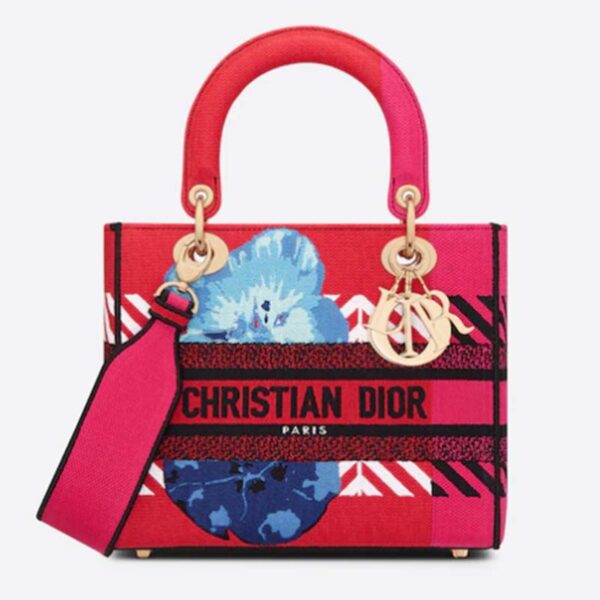 Dior Women Medium Lady D-lite Bag Bright Pink Multicolor D-Flower Pop Embroidery (8)