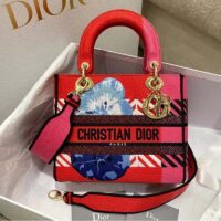 Dior Women Medium Lady D-lite Bag Bright Pink Multicolor D-Flower Pop Embroidery (8)