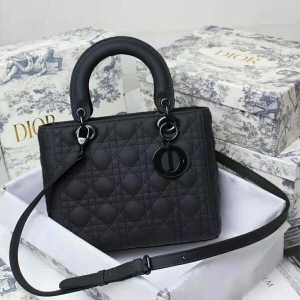 Dior Women Medium Lady Dior Bag Black Ultramatte Cannage Calfskin (2)