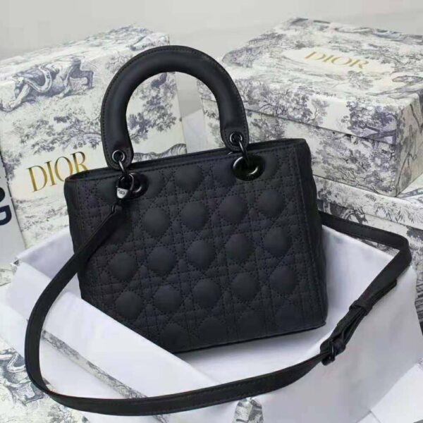 Dior Women Medium Lady Dior Bag Black Ultramatte Cannage Calfskin (3)