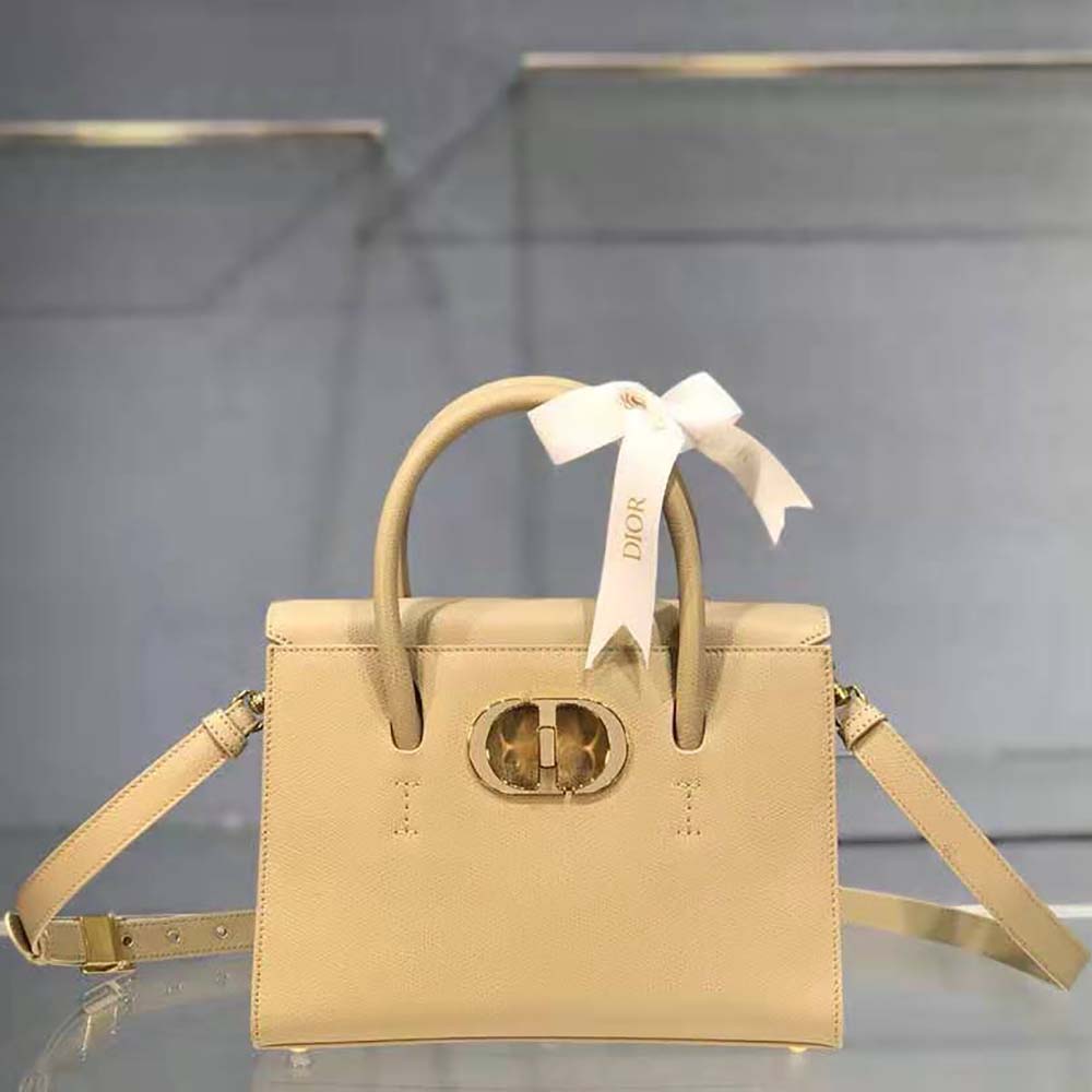 Dior Women Medium ST Honore Tote Latte Grained Calfskin-Sandy