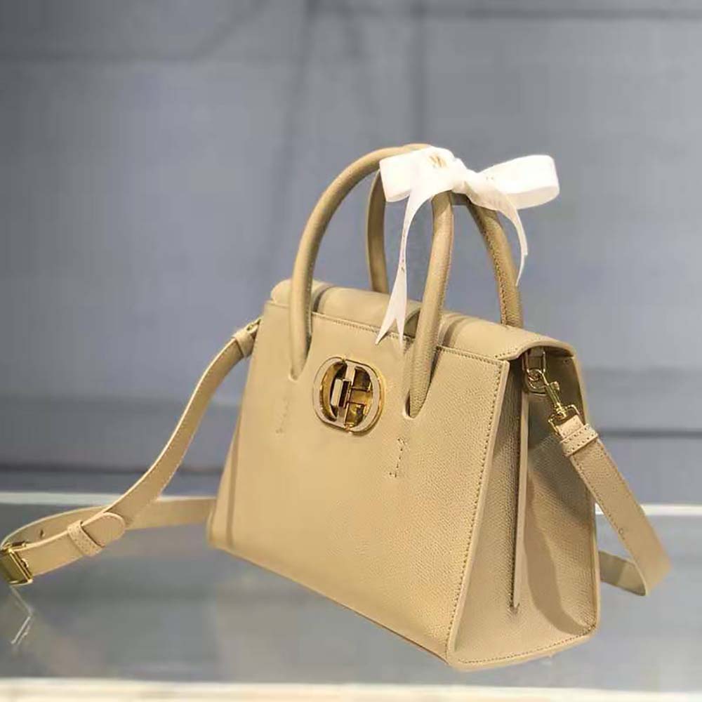 Dior Women Medium ST Honore Tote Latte Grained Calfskin-Sandy