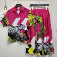 Dior Women Short-Sleeved Blouse Pink Cotton Poplin with Multicolor D-Tiger Pop Motif (1)