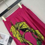 Dior Women Mid-Length Pleated Skirt Pink Cotton Poplin with Multicolor D-Tiger Pop Motif - Imagen 5