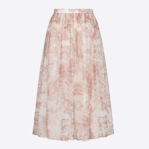 Dior Women Mid-Length Skirt Rose Des Vents Cotton Muslin with Toile DE Jouy Motif