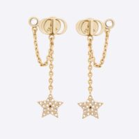 Dior Women Petit CD Earrings Gold-Finish Metal and White Crystals (1)