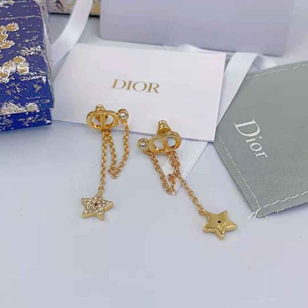Dior Women Petit CD Earrings Gold-Finish Metal and White Crystals (2)
