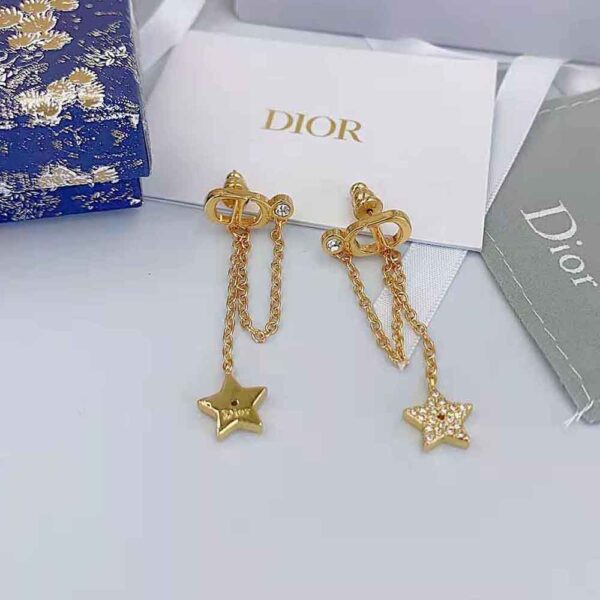 Dior Women Petit CD Earrings Gold-Finish Metal and White Crystals (3)