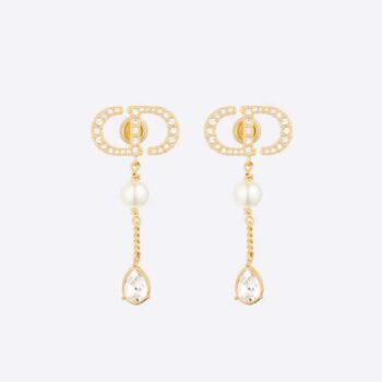 Dior Women Petit CD Earrings Gold-Finish Metal with White Resin Pearls