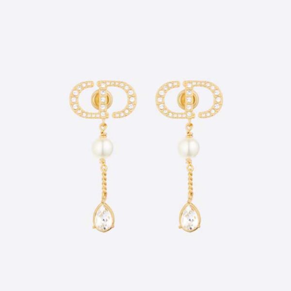 Dior Women Petit CD Earrings Gold-Finish Metal with White Resin Pearls (1)