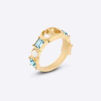 Dior Women Petit CD Ring Gold-Finish Metal with White Resin Pearls and Light Blue Crystals (1)