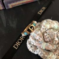 Dior Women Petit CD Ring Gold-Finish Metal with White Resin Pearls and Light Blue Crystals (1)