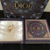 Dior Women Petit CD Ring Gold-Finish Metal with White Resin Pearls and Light Blue Crystals (1)
