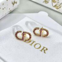 Dior Women Petit CD Stud Earrings Gold-Finish Metal and Light Pink Crystals (1)