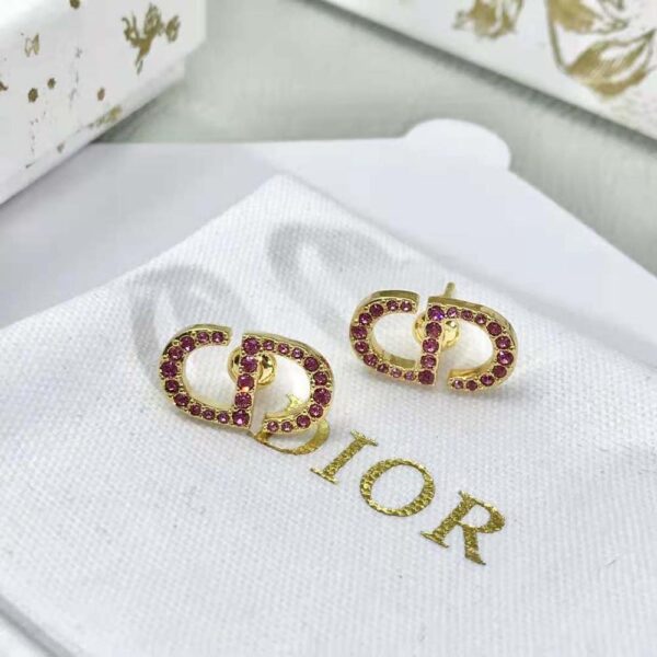 Dior Women Petit CD Stud Earrings Gold-Finish Metal and Light Pink Crystals (2)