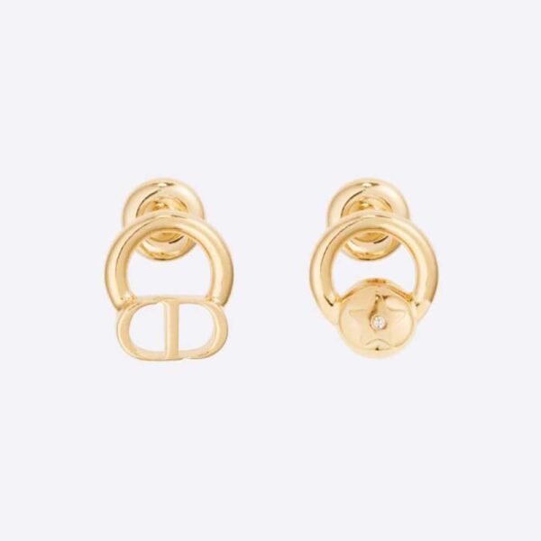 Dior Women Petit CD Stud Earrings Gold-Finish Metal with a White Crystal (1)