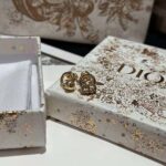 Dior Women Petit CD Stud Earrings Gold-Finish Metal with a White Crystal - Image 3