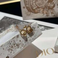 Dior Women Petit CD Stud Earrings Gold-Finish Metal with a White Crystal (1)