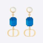Boucles d'oreilles Dior Femme Petit CD en métal finition dorée avec perles en résine blanche