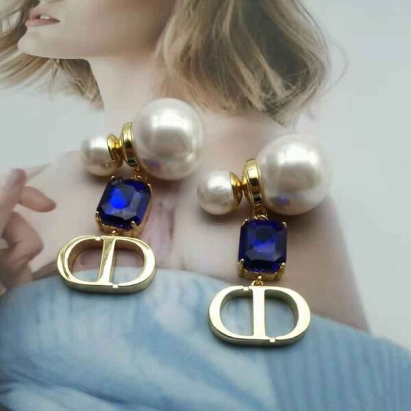 Dior Women Petit Cd Earrings Gold-Finish Metal with White Resin Pearls (10)