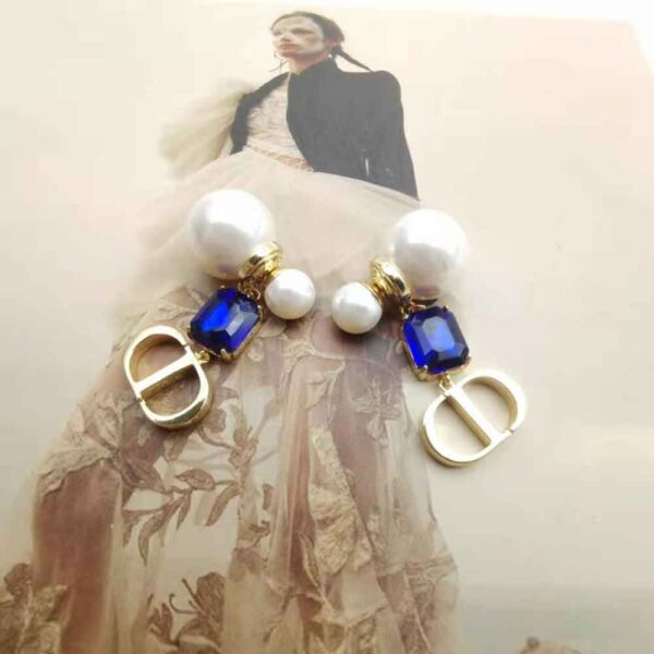 Dior Women Petit Cd Earrings Gold-Finish Metal with White Resin Pearls (3)